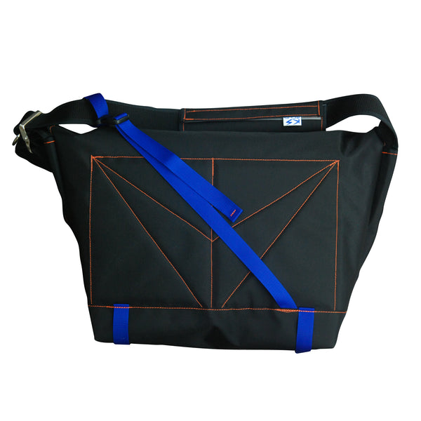 Large Messenger Bag / Black, Orange Thread