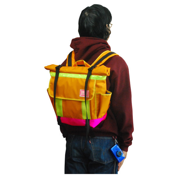 Small Backpack / Orange, Neon Pink