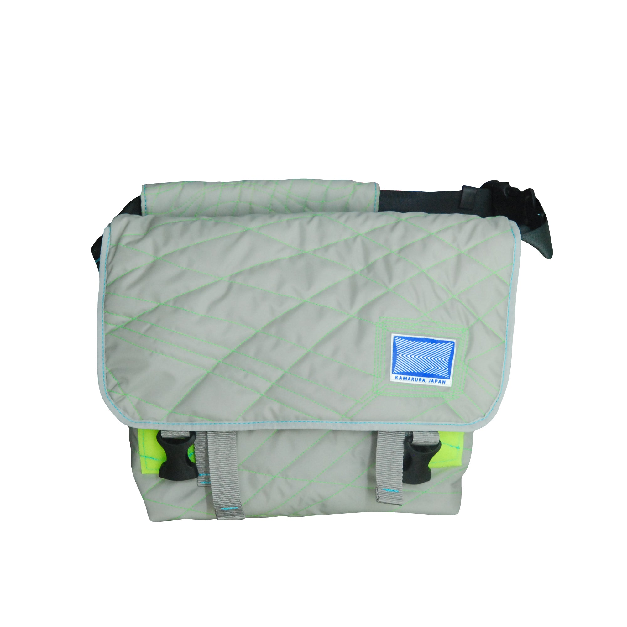 Medium Shoulder Bag / Quilting, Gray, Neon Green