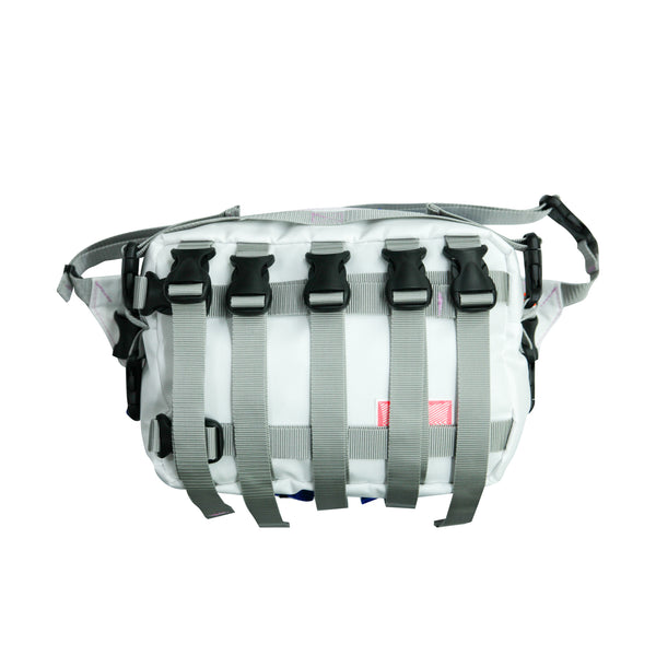 Large Waist Bag / Buckles, White, Blue