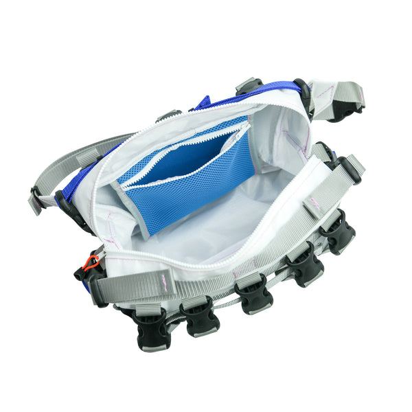 Large Waist Bag / Buckles, White, Blue