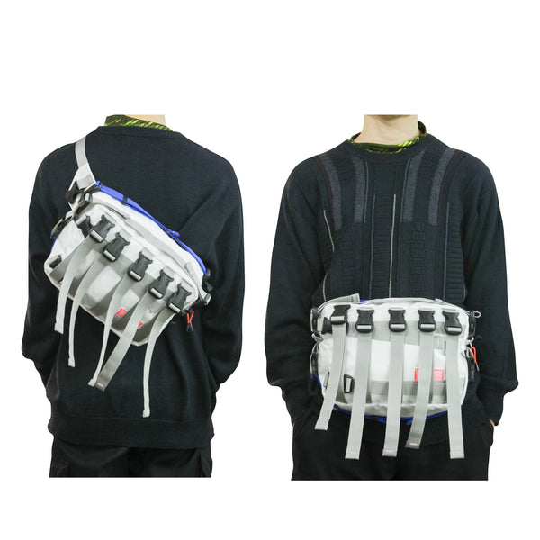 Large Waist Bag / Buckles, White, Blue