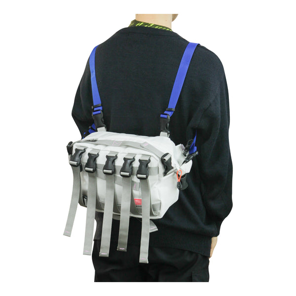 Large Waist Bag / Buckles, White, Blue