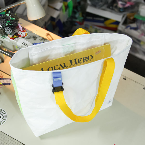 Record Bag / White, Yellow, Mesh Pocket