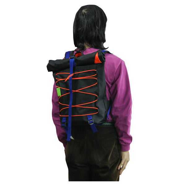 Small Backpack / Black, Orange, Bungee Cord