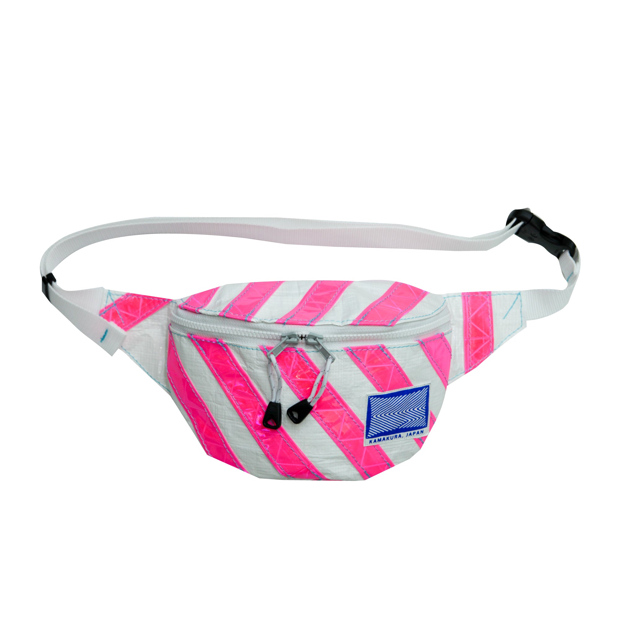 Small Waist Pouch / White, Pink, Reflective Tape