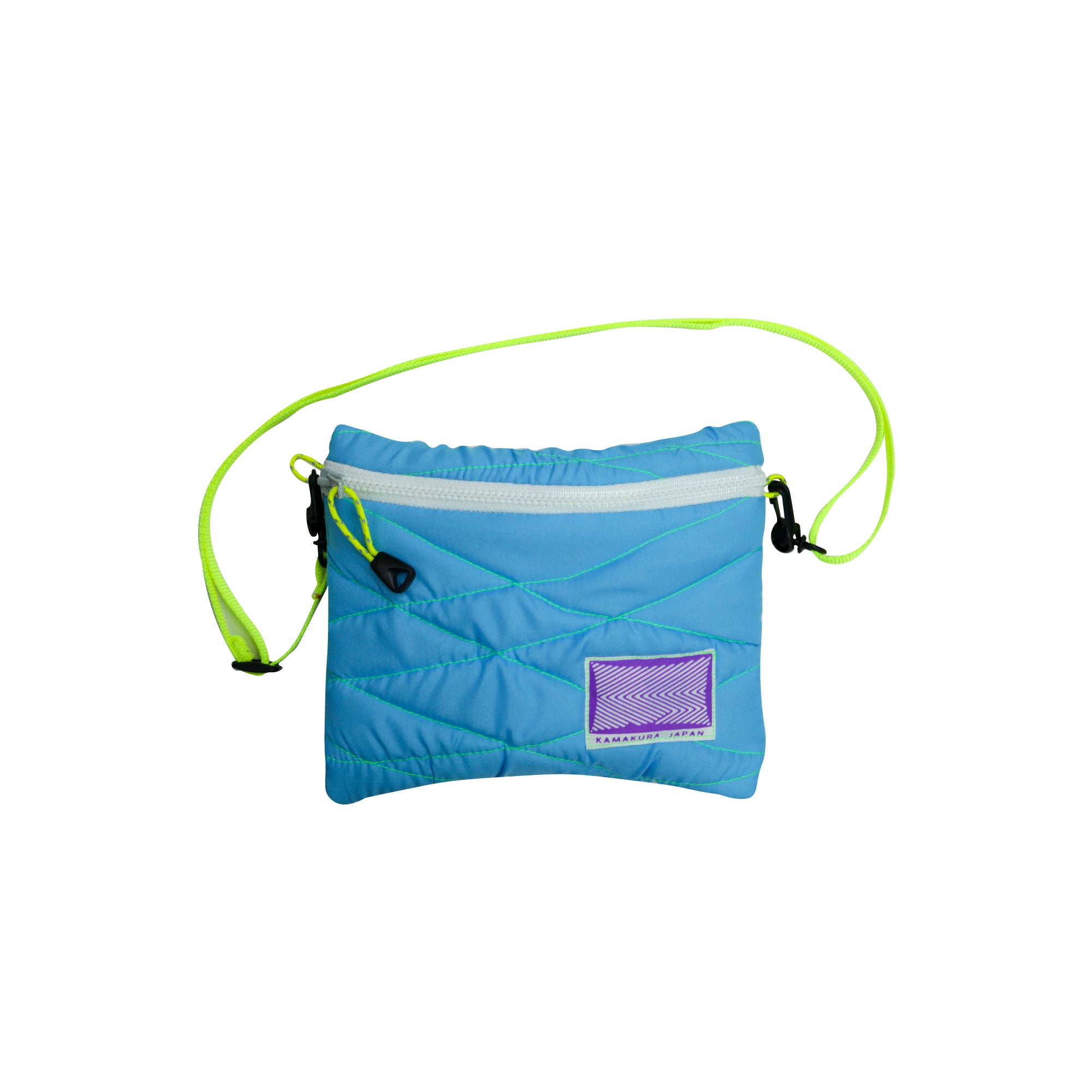 Extra Small Shoulder Bag / Quilting, Light Blue, Neon Green