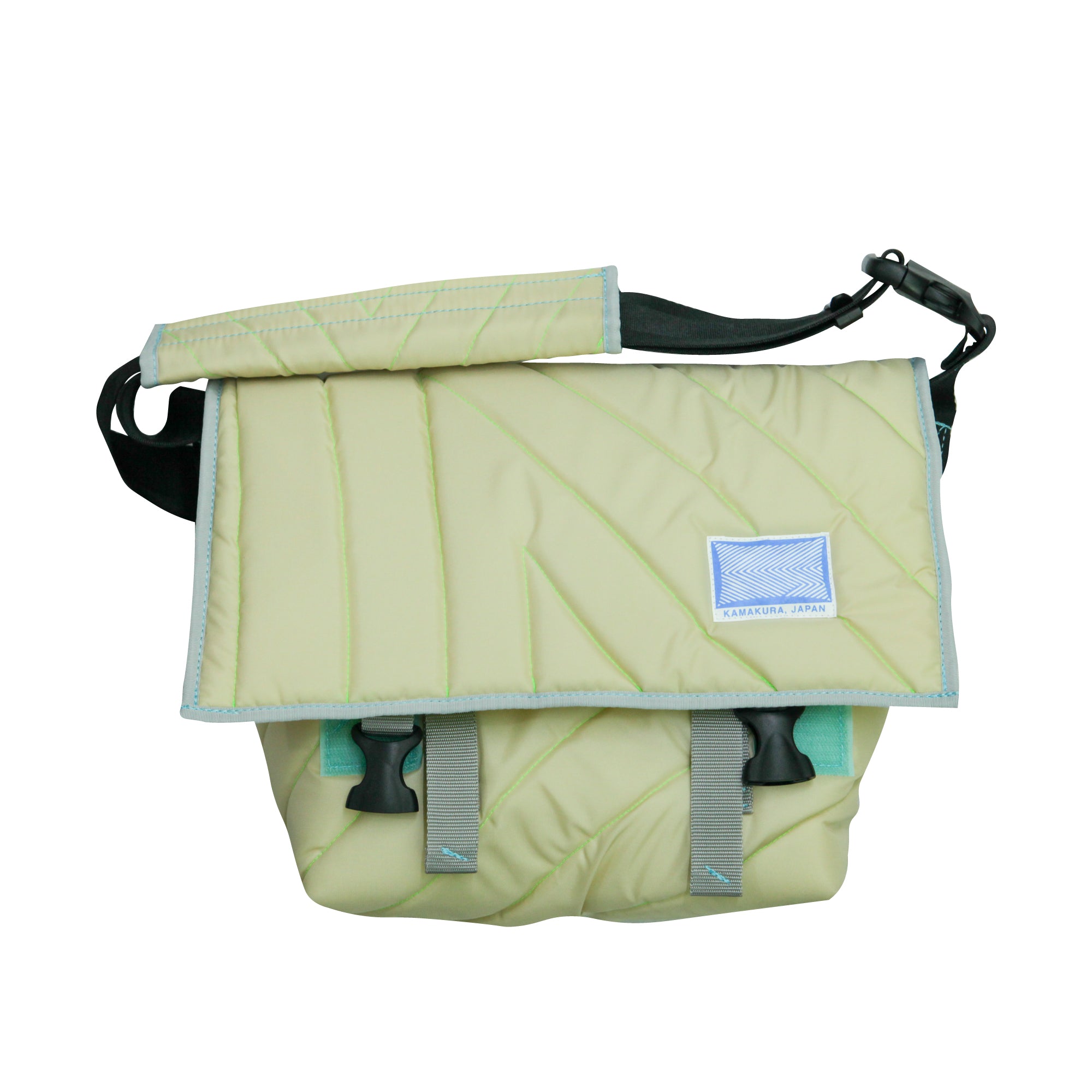 Medium Shoulder Bag / Quilting, Beige, Neon Green